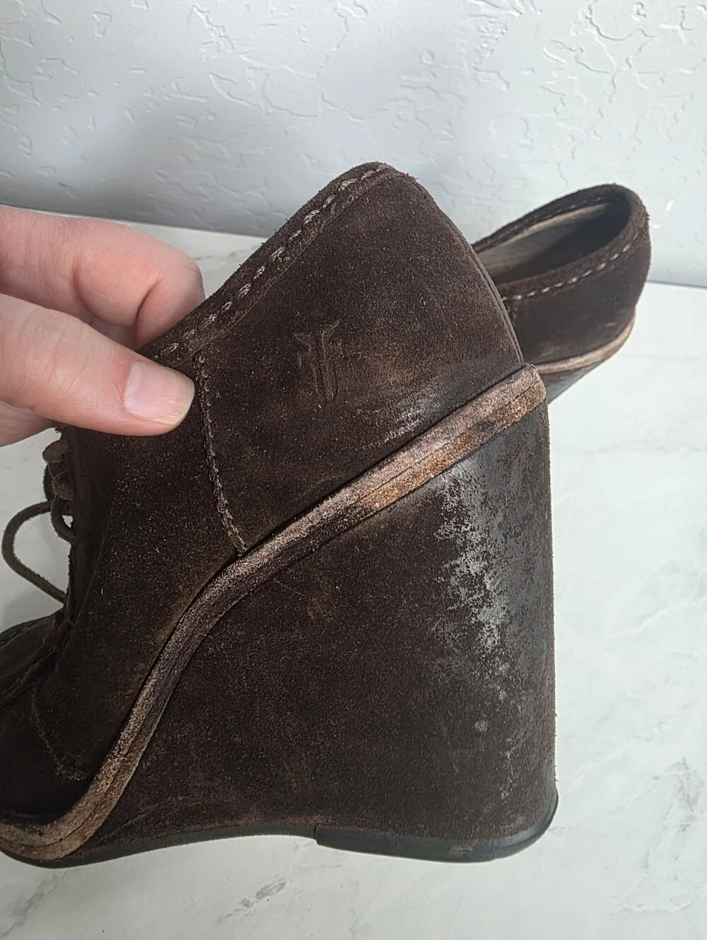 Frye Chucka Caroline Women's Brown Suede Wedge Lace-Up Shoes Size 7M‎